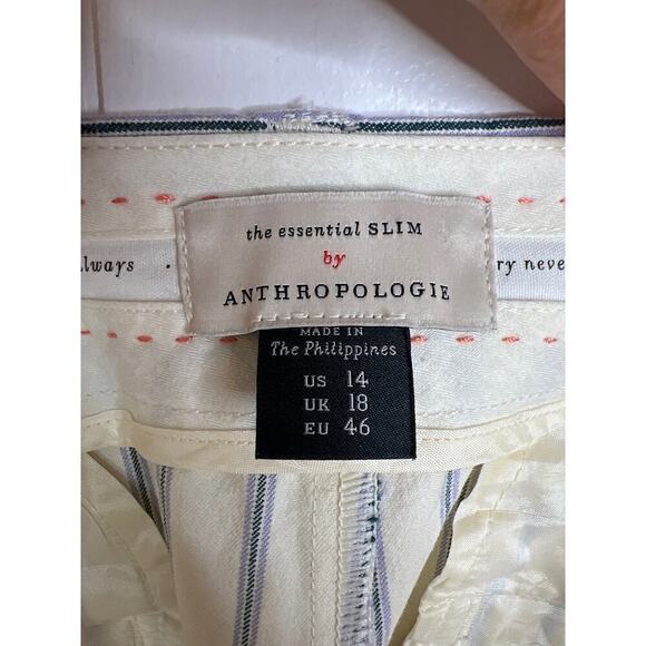 Anthropologie Essential Slim Cropped Pants in Blue Stripe Size 14 - Picture 9 of 10